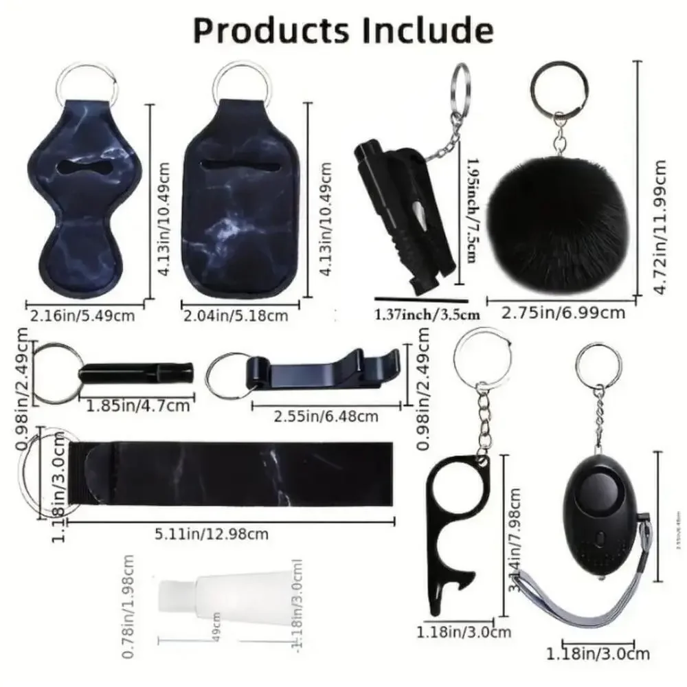 10-piece Self Defense Keychain in Blue Butterfly Pattern